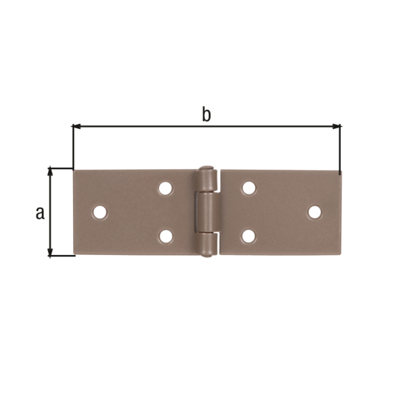 DURAVIS® Table hinge, with riveted stainless steel pin, with countersunk screw holes, Material: steel, blue galvanised, Surface: pearl beige duplex-coated RAL 1035, Length: 32 mm, Width: 100 mm, Type: rolled, Material thickness: 1.50 mm, No. of holes: 6, Hole: Ø4.6 mm, 20-year warranty against rusting through