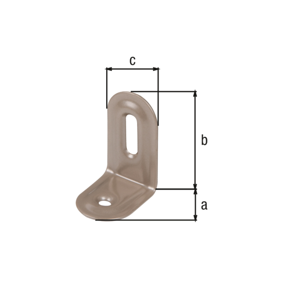 DURAVIS® Adjustable angle connector, embossed, with countersunk screw holes, Material: steel, blue galvanised, Surface: pearl beige duplex-coated RAL 1035, Depth: 28 mm, Height: 40 mm, Width: 22 mm, Material thickness: 1.00 mm, No. of holes: 1 / 1, Hole: 4.5 x 16 / Ø4.5 mm, 20-year warranty against rusting through