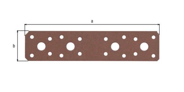 DURAVIS® Flachverbinder, Material: Stahl, sendzimirverzinkt, Oberfläche: rostbraun duplexbeschichtet, mit Kennzeichnung nach EN 14545, Länge: 180 mm, Breite: 40 mm, Materialstärke: 3,00 mm, Anzahl Löcher: 4 / 16, Loch: Ø11 / Ø5 mm, 20 Jahre Garantie gegen Durchrosten