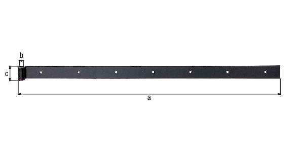 Band hook, straight, straight end, Material: raw steel, Surface: black powder-coated, Length: 1000 mm, Roller dia.: 16 mm, Width: 40 mm, Material thickness: 5.00 mm, No. of holes: 7, Hole: 7.5 x 7.5 mm, 15-year warranty against rusting through