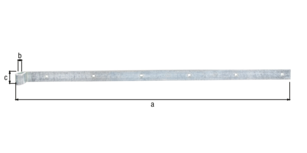 Penture bout droit, Matériau: Acier brut, Finition: zinguée, Longueur: 800 mm, ø gond: 14 mm, Largeur: 35 mm, Épaisseur: 5,00 mm, Nombre de trous: 6, Trou: 7,5 x 7,5 mm