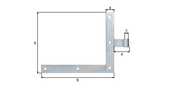 Pernio escuadra recto, con extremidad recta, Material: Acero crudo, Superficie: galvanizado, Altura: 250 mm, Longitud: 300 mm, Ø del rodillo: 14 mm, Anchura: 35 mm, Distancia del centro de la banda al centro del rodillo: 68 mm, Descripción del artículo: arriba, Espesura del material: 4,00 mm, Número de agujeros: 5, Perforación: 7,5 x 7,5 mm