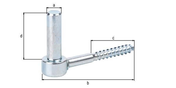 Gond à visser, Matériau: Acier brut, Finition: zinguée, Distance axe-Ø: 14 mm, Longueur: 105 mm, Longueur filetée: 52 mm, Longueur axe: 45 mm, Filetage à bois-Ø: 10 mm