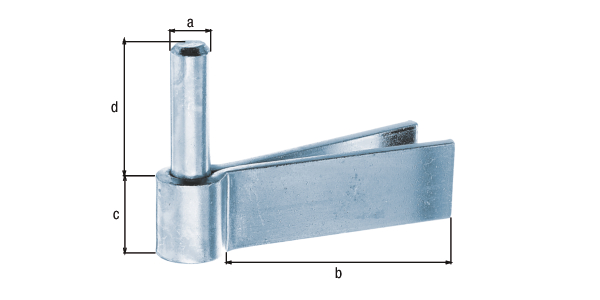 Skobel do wmurowania, typ F, materiał: stal surowa, powierzchnia: ocynkowana galwanicznie, pasywowana na niebiesko, Rozmiar trzpienia-Ø: 14 mm, Długość: 92 mm, wysokość rolek: 30 mm, Długość trzpienia: 45 mm, Grubość materiału: 5,00 mm