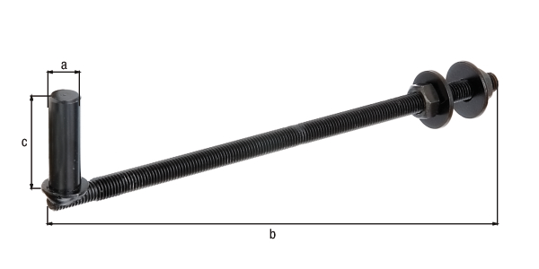 Gond poteau, Matériau: Acier brut, Finition: laquée noire par immersion cataphorèse, Distance axe-Ø: 16 mm, Longueur: 290 mm, Longueur du mandrin: 55 mm, Filetage: M12