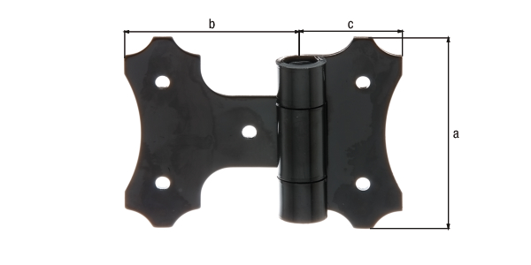 Zawias do okiennic, materiał: stal surowa, powierzchnia: fosforanowana cynkowo, powlekany czarnym tworzywem sztucznym, Długość: 94 mm, 82 mm, 48 mm, Grubość materiału: 4,00 mm, Liczba otworów: 5, Otwór: Ø6 mm, CutCase