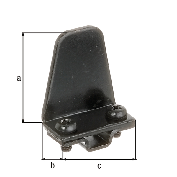 Ogranicznik blokady do okiennic, typ marsylski, materiał: stal surowa, powierzchnia: nanoszony elektroforetycznie czarny lakier zanurzeniowy, Wysokość: 40 mm, 18 mm, Szerokość: 35 mm, Opis artykułu: Płyta mocująca z prostokątnym przetłoczeniem, Grubość materiału: 2,50 mm