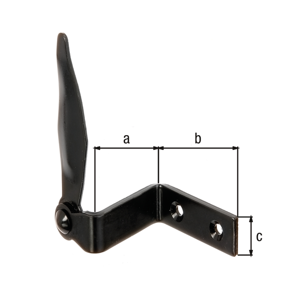 Arrêt de volet Marseillais, avec trous de vis fraisés, Matériau: Acier brut, Finition: laquée noire par immersion cataphorèse, à visser, Distance arrêt - mur: 50 mm, Longueur de la plaque à visser: 60 mm, Largeur platine à visser: 20 mm, Nombre de trous: 2, Trou: Ø5,5 mm