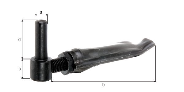 Gozne para empotrar en forma F, Material: Acero crudo, Superficie: Barniz de inmersión negro aplicado de forma cataforética, Ø Entre eje: 14 mm, Longitud: 110 mm, Altura: 30 mm, Longitud del eje: 50 mm, ajustable en: 27 mm, Roscado: M16