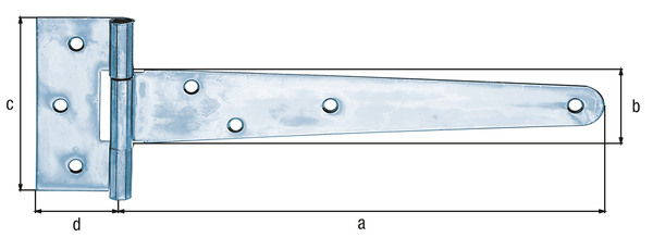 Penture anglaise, avec trous de vis fraisés, avec goupille non rivetée, Matériau: Acier brut, Finition: zinguée, Longueur de penture: 248 mm, Largeur de charnière: 40 mm, Longueur de charnière: 90 mm, Largeur de penture: 46 mm, Épaisseur: 1,80 mm, Nombre de trous: 7, Trou: Ø6 mm