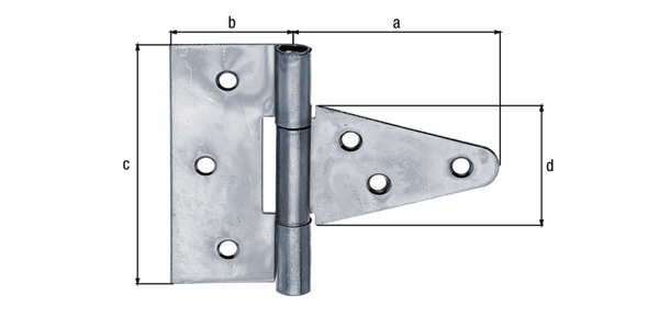 Bisagra para baúl, con pasador de bisagra no remachado, con agujeros para atornillar avellanados, Material: Acero crudo, Superficie: galvanizado, Longitud de la banda: 79 mm, Anchura de la bisagra: 40 mm, Longitud de la bisagra: 90 mm, Anchura de la banda: 50 mm, Espesura del material: 1,80 mm, Número de agujeros: 6, Perforación: Ø6 mm