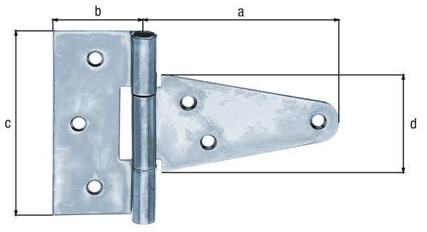 Bisagra para baúl, con pasador de bisagra no remachado, con agujeros para atornillar avellanados, Material: Acero crudo, Superficie: galvanizado, Longitud de la banda: 102 mm, Anchura de la bisagra: 40 mm, Longitud de la bisagra: 90 mm, Anchura de la banda: 54 mm, Espesura del material: 1,80 mm, Número de agujeros: 6, Perforación: Ø6 mm