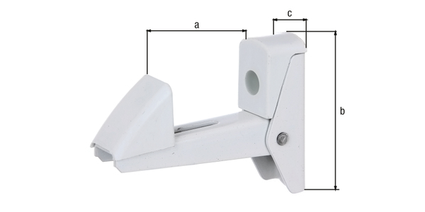 Arrêt de volet automatique, Matériau: Aluminium, Finition: laquée blanche, Écartement arrêt - platine: 15 - 50 mm, Hauteur: 75 mm, Largeur: 25 mm, Version: fermeture automatique, Nombre de trous: 2, Trou: 5,5 x 12 mm, CutCase