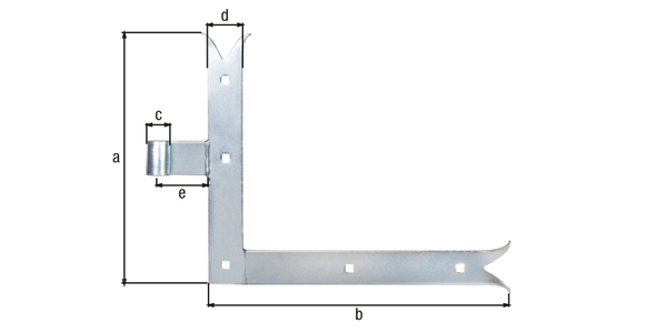 Pernio escuadra recto, extremidad cola de pez, Material: Acero crudo, Superficie: galvanizado, Altura: 250 mm, Longitud: 300 mm, Ø del rodillo: 14 mm, Anchura: 35 mm, Distancia del centro de la banda al centro del rodillo: 68 mm, Descripción del artículo: arriba, Espesura del material: 4,00 mm, Número de agujeros: 5, Perforación: 7,5 x 7,5 mm