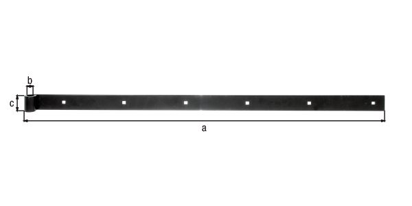 Ladenband, gerade, Abschluss gerade, Material: Stahl roh, Oberfläche: schwarz kunststoffbeschichtet, Länge: 800 mm, Rollen-Ø: 14 mm, Breite: 35 mm, Materialstärke: 5,00 mm, Anzahl Löcher: 6, Loch: 7,5 x 7,5 mm, 15 Jahre Garantie gegen Durchrosten