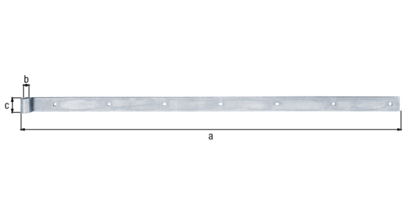 Penture bout droit, Matériau: Acier brut, Finition: zinguée, Longueur: 1000 mm, ø gond: 16 mm, Largeur: 40 mm, Épaisseur: 5,00 mm, Nombre de trous: 7, Trou: 7,5 x 7,5 mm