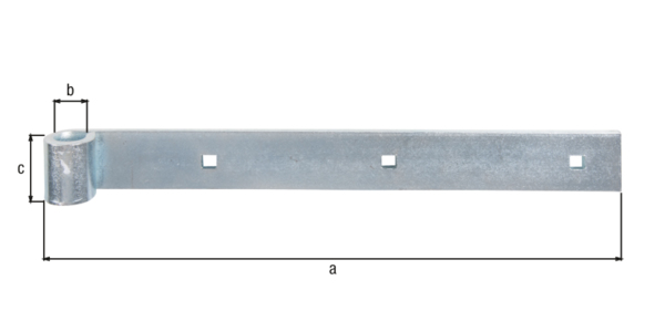 Penture bout droit, Matériau: Acier brut, Finition: zinguée, Longueur: 300 mm, ø gond: 14 mm, Largeur: 35 mm, Épaisseur: 5,00 mm, Nombre de trous: 3, Trou: 7,5 x 7,5 mm