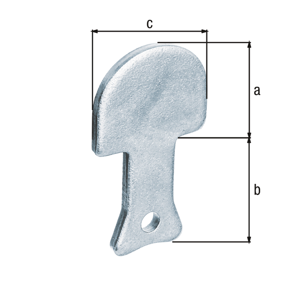 Ogranicznik do okiennic prosty, materiał: stal surowa, powierzchnia: ocynkowana galwanicznie, pasywowana na niebiesko, do wmurowania, Wysokość: 28 mm, 32 mm, Szerokość: 35 mm, Grubość materiału: 4,00 mm, Liczba otworów: 1, Otwór: Ø6 mm