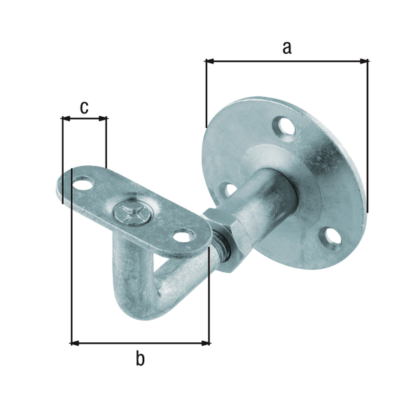 Handrail support, support adjustable, for fixing to the wall, Material: raw steel, Surface: blue galvanised, for screwing on, straight support, Plate dia.: 60 mm, Length of support: 50 mm, Width of support: 20 mm