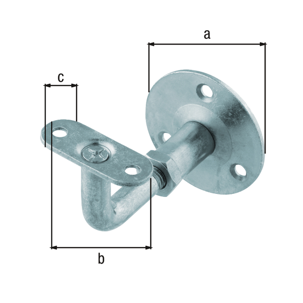 Handlaufstütze, Auflage verstellbar, zur Befestigung an der Wand, Material: Stahl roh, Oberfläche: galvanisch blau verzinkt, zum Anschrauben, Auflage gerade, Platten-Ø: 60 mm, Länge Auflage: 50 mm, Breite Auflage: 20 mm