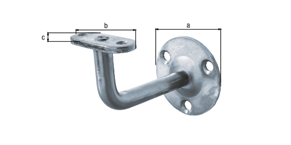 Support de main-courante coudé fixe, pour fixation murale, Matériau: Acier brut, Finition: zinguée, 60 mm, 51 mm, 21 mm