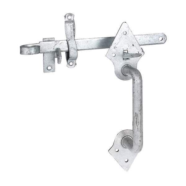 Latch set for woven fence gates and light wooden gates, Material: raw steel, Surface: hot-dip galvanised, for screwing on, Length: 260 mm, SAP bill of materials