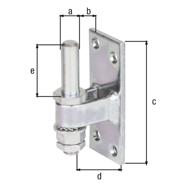 Hook for screwing on, with countersunk screw holes, Material: raw steel, Surface: galvanised, thick-film passivated, Size back set-Ø: 13 mm, Distance pin - plate: 5 - 23 mm, Plate height: 100 mm, Plate width: 40 mm, Length of pin: 40 mm, Type: adjustable, Material thickness: 4.50 mm, No. of holes: 4, Hole: Ø7 mm, CutCase
