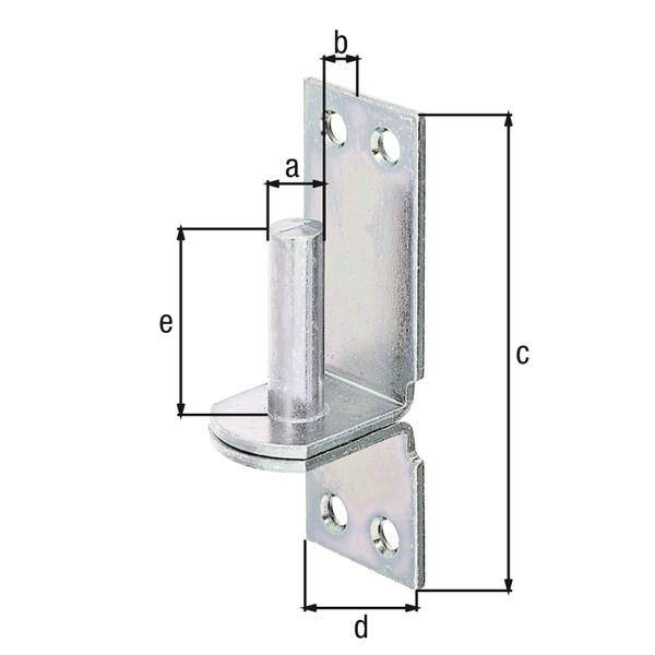 Hook on plate, DI, with countersunk screw holes, Material: raw steel, Surface: galvanised, thick-film passivated, Size back set-Ø: 13 mm, Distance pin - plate: 11 mm, Plate height: 100 mm, Plate width: 35 mm, Length of pin: 40 mm, Material thickness: 4.00 mm, No. of holes: 4, Hole: Ø6.5 mm