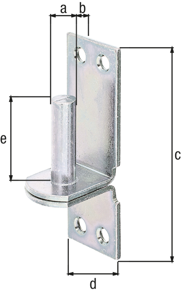 Kloben auf Platte, DI-Haken, mit versenkten Schraublöchern, Material: Stahl roh, Oberfläche: galvanisch verzinkt, Dickschichtschutz, Dornmaß-Ø: 16 mm, Abstand Dorn - Platte: 13 mm, Plattenhöhe: 115 mm, Plattenbreite: 40 mm, Länge Dorn: 45 mm, Materialstärke: 4,50 mm, Anzahl Löcher: 4, Loch: Ø7,2 mm