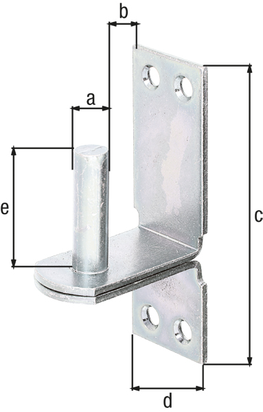 Hook on plate, DII, with countersunk screw holes, Material: raw steel, Surface: galvanised, thick-film passivated, Size back set-Ø: 10 mm, Distance pin - plate: 25 mm, Plate height: 90 mm, Plate width: 30 mm, Length of pin: 30 mm, Material thickness: 2.50 mm, No. of holes: 4, Hole: Ø5 mm