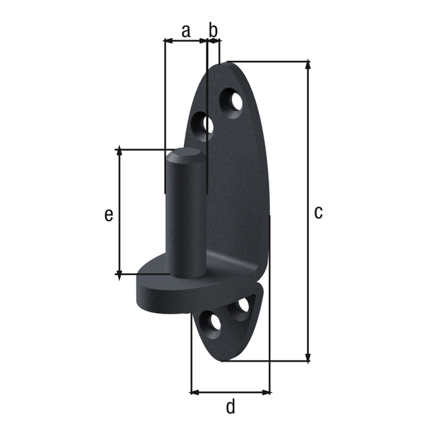 Ovado Hook on plate, DI, with countersunk screw holes, Material: steel, Surface: galvanised, graphite grey powder-coated, for screwing on, Size back set-Ø: 13 mm, Distance pin - plate: 10 mm, Plate height: 102 mm, Plate width: 35 mm, Length of pin: 40 mm, Material thickness: 4.00 mm, No. of holes: 4, Hole: Ø6 mm