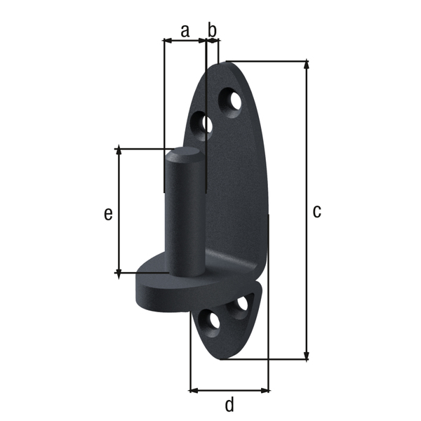 Ovado Hook on plate, DI, with countersunk screw holes, Material: steel, Surface: galvanised, graphite grey powder-coated, for screwing on, Size back set-Ø: 13 mm, Distance pin - plate: 10 mm, Plate height: 102 mm, Plate width: 35 mm, Length of pin: 40 mm, Material thickness: 4.00 mm, No. of holes: 4, Hole: Ø6 mm, CutCase