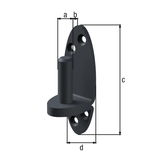 Ovado Hook on plate, DI, with countersunk screw holes, Material: steel, Surface: galvanised, graphite grey powder-coated, for screwing on, Size back set-Ø: 16 mm, Distance pin - plate: 13 mm, Plate height: 115 mm, Plate width: 52 mm, Length of pin: 40 mm, Material thickness: 4.50 mm, No. of holes: 4, Hole: Ø7.2 mm