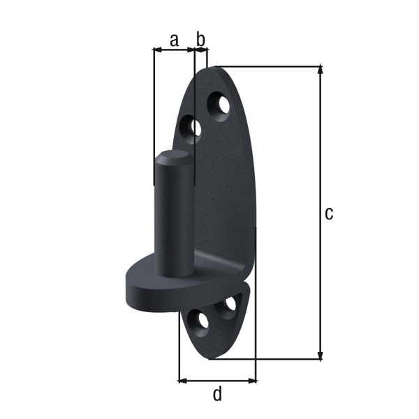 Kloben auf Platte, DI-Haken Ovado, mit versenkten Schraublöchern, Material: Stahl, Oberfläche: verzinkt, graphitgrau kunststoffbeschichtet, zum Anschrauben, Dornmaß-Ø: 16 mm, Abstand Dorn - Platte: 13 mm, Plattenhöhe: 115 mm, Plattenbreite: 52 mm, Länge Dorn: 40 mm, Materialstärke: 4,50 mm, Anzahl Löcher: 4, Loch: Ø7,2 mm, CutCase