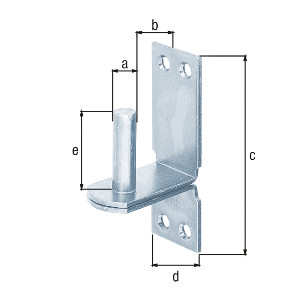 Kloben auf Platte, DII-Haken, mit versenkten Schraublöchern, Material: Stahl roh, Oberfläche: galvanisch verzinkt, Dickschichtschutz, Dornmaß-Ø: 16 mm, Abstand Dorn - Platte: 28 mm, Plattenhöhe: 113 mm, Plattenbreite: 40 mm, Länge Dorn: 45 mm, Materialstärke: 4,00 mm, Anzahl Löcher: 4, Loch: Ø7 mm