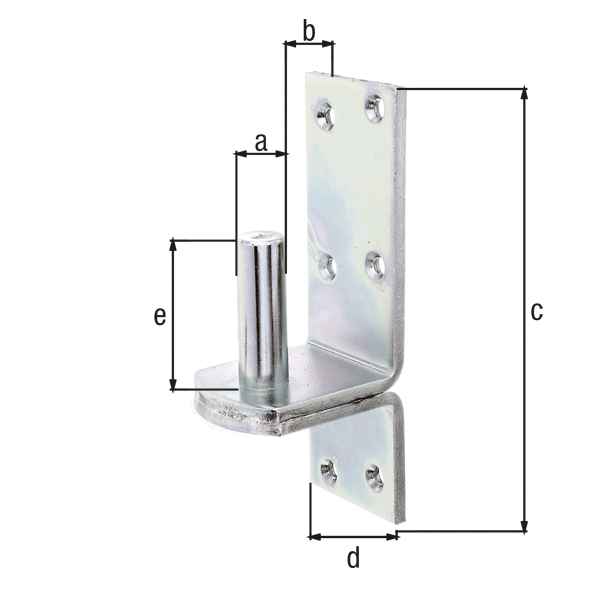 Kloben auf Platte, DII-Haken, mit versenkten Schraublöchern, Material: Stahl roh, Oberfläche: galvanisch verzinkt, Dickschichtschutz, Dornmaß-Ø: 20 mm, Abstand Dorn - Platte: 35 mm, Plattenhöhe: 189 mm, Plattenbreite: 60 mm, Länge Dorn: 60 mm, Materialstärke: 6,00 mm, Anzahl Löcher: 6, Loch: Ø7,5 mm