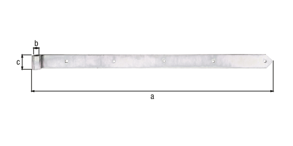 Петля воротная накидная, прямая, со скругленными концами, Материал: Сталь необработанная, Поверхность: гальваническая оцинковка, с толстопленочной пассивацией, Длина: 982 мм, Ролик-Ø: 20 мм, Ширина: 60 мм, Толщина материала: 8,00 мм, Количество отверстий: 3 / 1 / 1, Отверстие: диаметр9 / диаметр11 / 11 x 11 мм