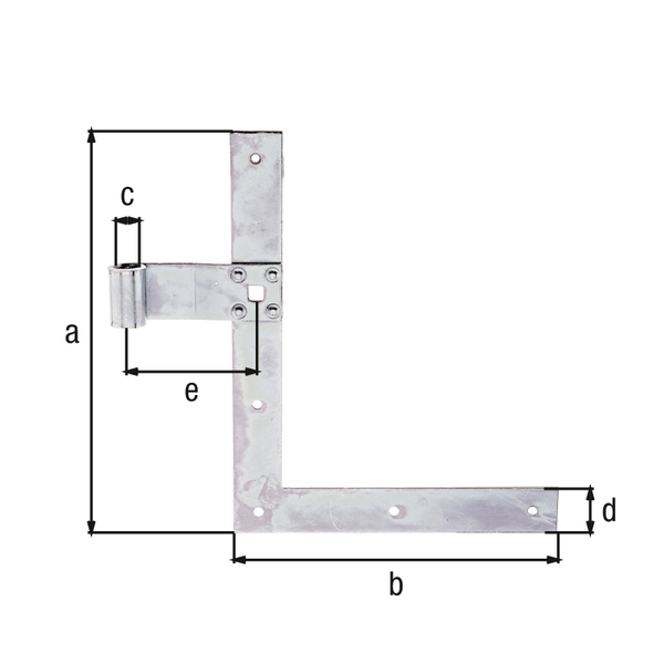 Window shutter corner hinge, straight, straight end, Material: raw steel, Surface: galvanised, thick-film passivated, Height: 250 mm, Length: 200 mm, Roller dia.: 13 mm, Width: 30 mm, Distance centre of belt - centre of roller: 75 mm, Item description: Bottom, Material thickness: 3.00 mm, No. of holes: 5 / 1, Hole: Ø5.5 / 9 x 9 mm