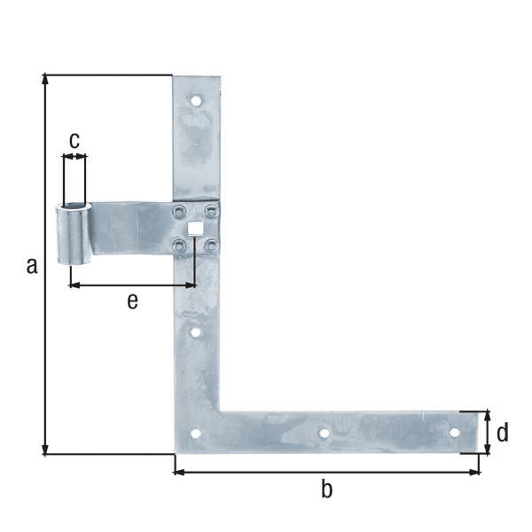 Pernio escuadra recto, con extremidad recta, Material: Acero crudo, Superficie: galvanizados, pasivado con capa gruesa, Altura: 250 mm, Longitud: 200 mm, Ø del rodillo: 13 mm, Anchura: 30 mm, Distancia del centro de la banda al centro del rodillo: 75 mm, Descripción del artículo: arriba, Espesura del material: 3,00 mm, Número de agujeros: 5 / 1, Perforación: Ø5,5 / 9 x 9 mm