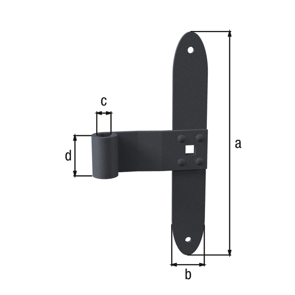 Ovado Window shutter middle hinge, straight, rounded, Material: steel, Surface: galvanised, graphite grey powder-coated, Height: 200 mm, Width: 30 mm, Roller dia.: 13 mm, Height of the roller: 35 mm, Material thickness: 3.00 mm, No. of holes: 2 / 1, Hole: Ø5.5 / 9 x 9 mm