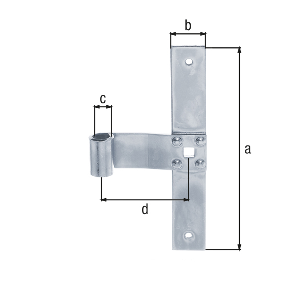 Window shutter middle hinge, straight, straight end, Material: raw steel, Surface: galvanised, thick-film passivated, Height: 200 mm, Width: 30 mm, Roller dia.: 13 mm, Distance centre of belt - centre of roller: 75 mm, Material thickness: 3.00 mm, No. of holes: 2 / 1, Hole: Ø5.5 / 9 x 9 mm