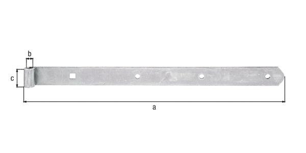 Band hook, straight, rounded, Material: raw steel, Surface: galvanised, thick-film passivated, Length: 400 mm, Roller dia.: 10 mm, Width: 30 mm, Material thickness: 3.00 mm, No. of holes: 3 / 1, Hole: Ø7 / 9 x 9 mm
