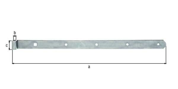 Band hook, straight, rounded, Material: raw steel, Surface: galvanised, thick-film passivated, Length: 500 mm, Roller dia.: 10 mm, Width: 30 mm, Material thickness: 3.00 mm, No. of holes: 4 / 1, Hole: Ø7 / 9 x 9 mm