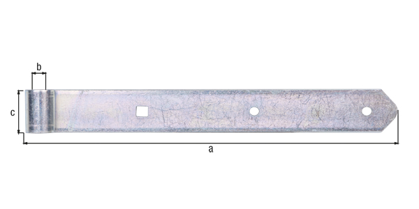 Band hook, straight, rounded, Material: raw steel, Surface: galvanised, thick-film passivated, Length: 300 mm, Roller dia.: 13 mm, Width: 40 mm, Material thickness: 5.00 mm, No. of holes: 2 / 1, Hole: Ø7 / 9 x 9 mm