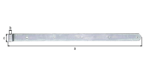 Band hook, straight, rounded, Material: raw steel, Surface: galvanised, thick-film passivated, Length: 700 mm, Roller dia.: 13 mm, Width: 40 mm, Material thickness: 5.00 mm, No. of holes: 4 / 1, Hole: Ø7 / 9 x 9 mm