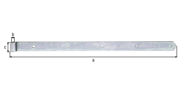 Ladenband, gerade, Abschluss abgerundet, Material: Stahl roh, Oberfläche: galvanisch verzinkt, Dickschichtschutz, Länge: 700 mm, Rollen-Ø: 13 mm, Breite: 40 mm, Materialstärke: 5,00 mm, Anzahl Löcher: 4 / 1, Loch: Ø7 / 9 x 9 mm