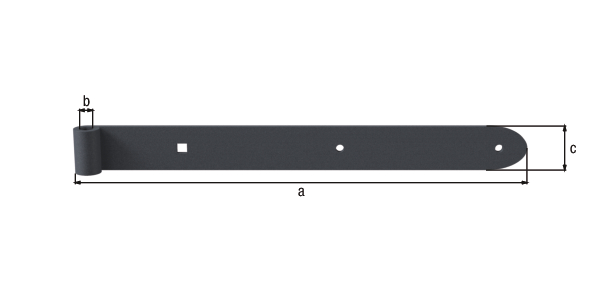 Ladenband Ovado, gerade, Abschluss abgerundet, Material: Stahl, Oberfläche: verzinkt, graphitgrau kunststoffbeschichtet, Länge: 400 mm, Rollen-Ø: 13 mm, Breite: 40 mm, Materialstärke: 5,00 mm, Anzahl Löcher: 2 / 1, Loch: Ø7 / 9 x 9 mm