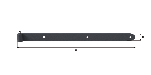 Ovado Shutter hinge, straight, rounded, Material: steel, Surface: galvanised, graphite grey powder-coated, Length: 600 mm, Roller dia.: 16 mm, Width: 40 mm, Material thickness: 5.00 mm, No. of holes: 2 / 1, Hole: Ø9 / 11 x 11 mm