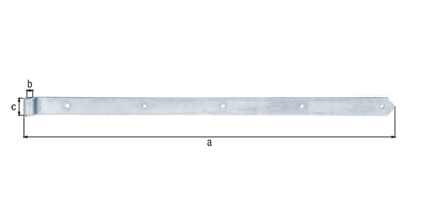 Bandella, modello diritto, estremità arrotondata, Materiale: acciaio grezzo, superficie: galvanizzata, passivata a strato spesso, lunghezza: 800 mm, Ø rulli: 13 mm, larghezza: 40 mm, Spessore del materiale: 5,00 mm, Numero di fori: 4 / 1, Foro: Ø7 / 9 x 9 mm