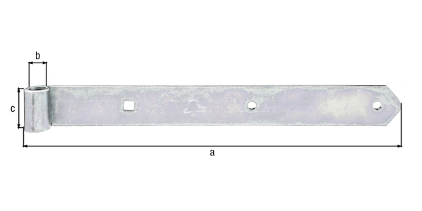 Ladenband, gerade, Abschluss abgerundet, Material: Stahl roh, Oberfläche: galvanisch verzinkt, Dickschichtschutz, Länge: 400 mm, Rollen-Ø: 16 mm, Breite: 45 mm, Materialstärke: 5,00 mm, Anzahl Löcher: 2 / 1, Loch: Ø9 / 11 x 11 mm